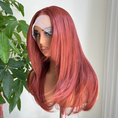 Zara-Long Bob Copper Red Layered Synthetic 13x4 Lace Front Wig