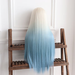 Celeste-Blue White Ombre Straight Synthetic 13x4 Lace Front Wig