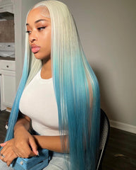 White Blue Ombre Wig Blue Lace Front Wig Human Hair 13x4 Lace Front Wigs Human Hair 200 Density