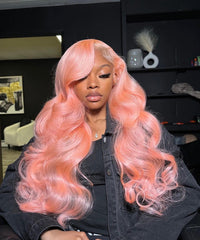 Rose Pink Lace Front Wig Pre Plucked Glueless Body Wave Lace Wig