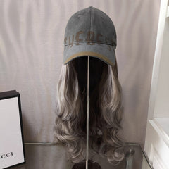 Retro Baseball Cap Wig with Detachable Wig Letter Design Face Slimming