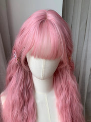 Light Pink 40 inch Wool Curly Wig Style Lolita Lazy Fluffy Full Head Wig