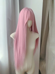 Baby Pink Long Straight Style Party Wig None Lace Wig