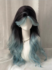Mint Gradient Blue-Green Middle Part Bang Highlighted Wig