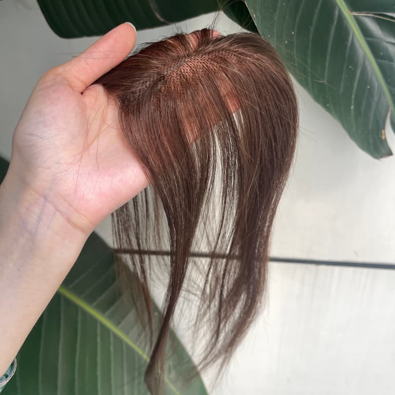 Color #2 brown human hair lace topper front view