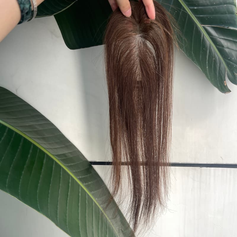 Smooth 35 cm brown human hair topper length