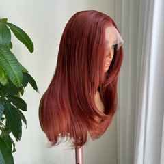 Zara-Long Bob Copper Red Layered Synthetic 13x4 Lace Front Wig