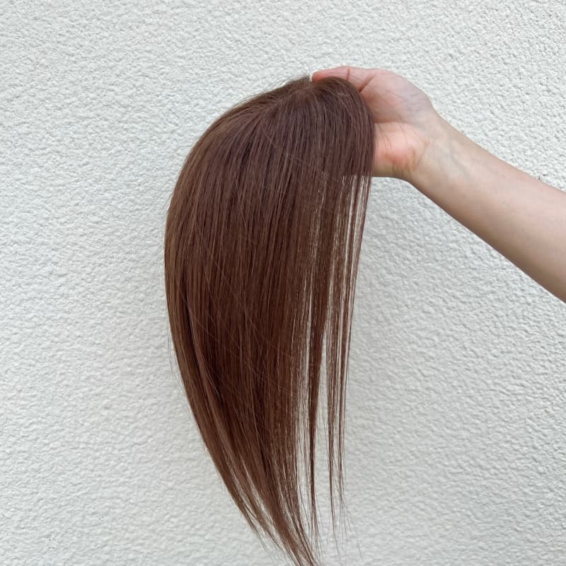 Brown low-density human hair topper side view