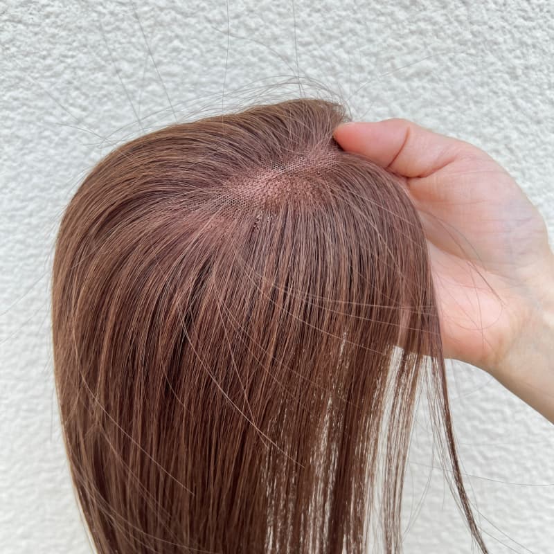 Brown hair topper parting and lace base detail