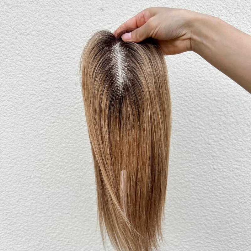 Brown gradient human hair topper front view
