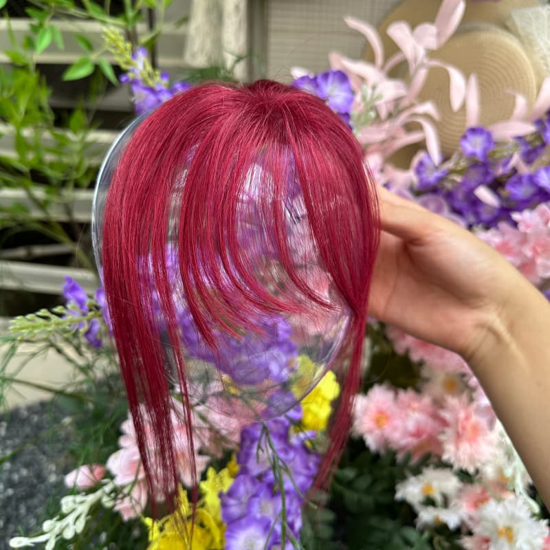 Burgundy Mini Human Hair Topper with Bangs