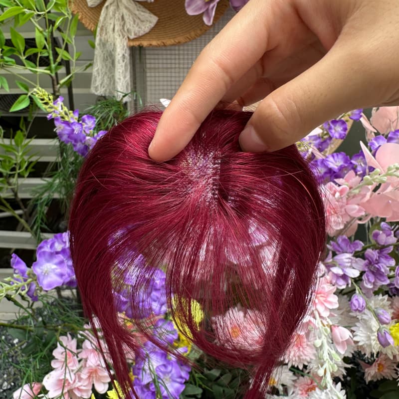 Burgundy Mini Human Hair Topper with Bangs