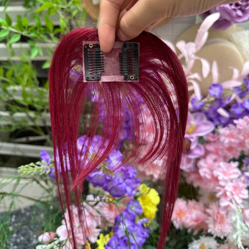 Burgundy Mini Human Hair Topper with Bangs