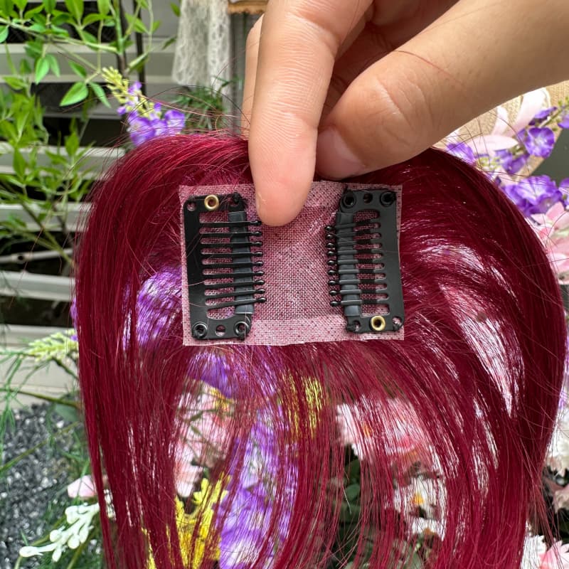 Burgundy Mini Human Hair Topper with Bangs
