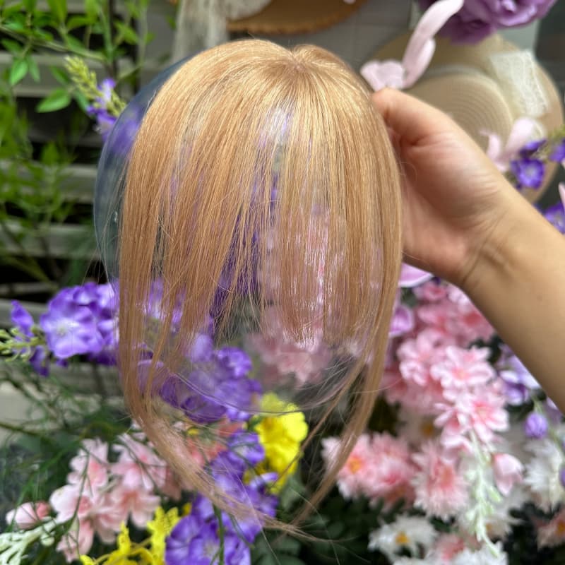 Light Brown Mini Human Hair Topper with Bangs
