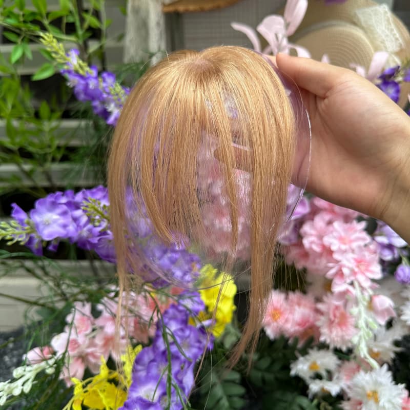 Light Brown Mini Human Hair Topper with Bangs