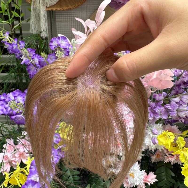 Light Brown Mini Human Hair Topper with Bangs