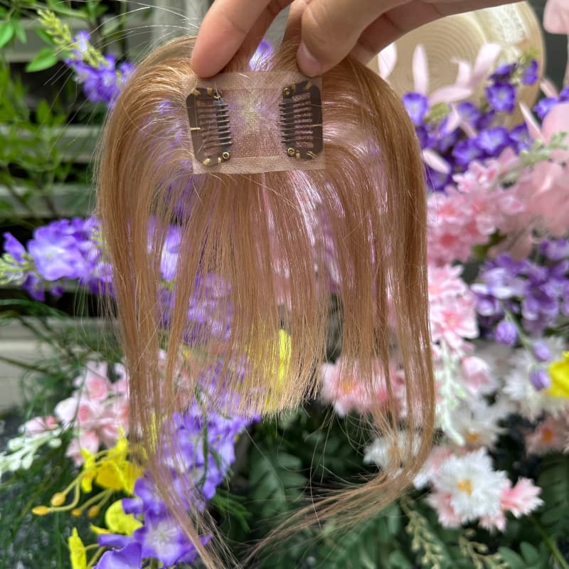 Light Brown Mini Human Hair Topper with Bangs
