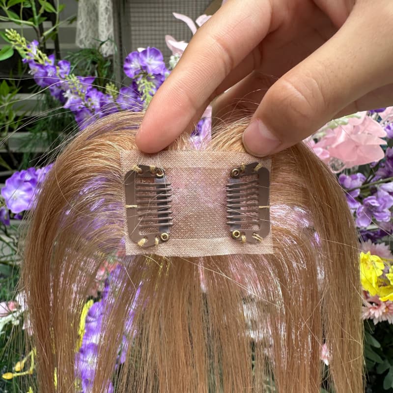 Light Brown Mini Human Hair Topper with Bangs