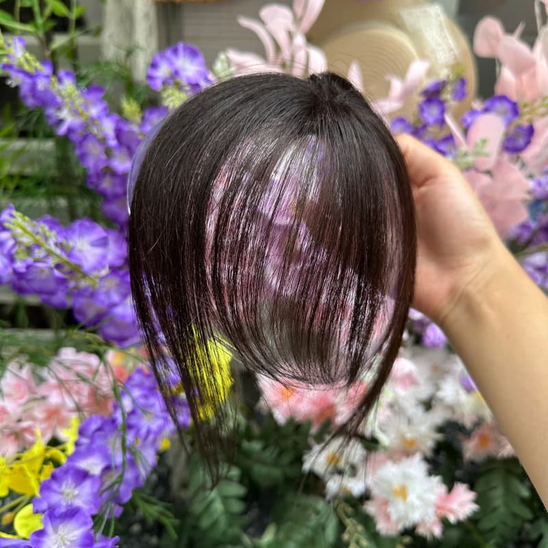 Natural Black Mini Human Hair Topper with Bangs