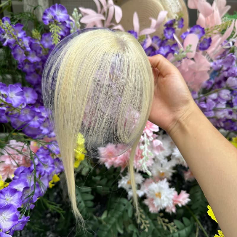 #613 Blonde Mini Human Hair Topper with Bangs