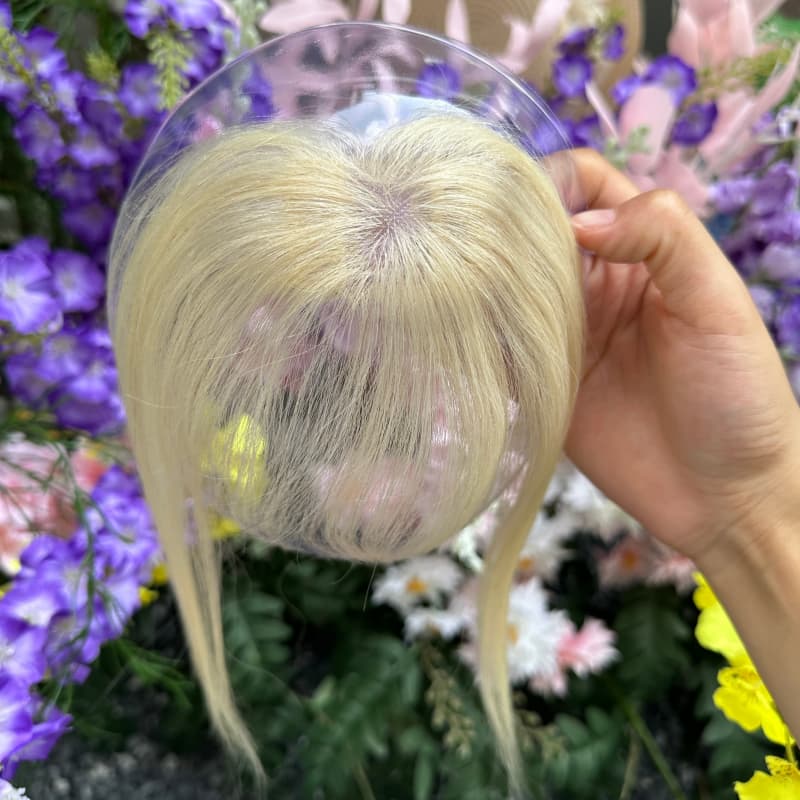 #613 Blonde Mini Human Hair Topper with Bangs