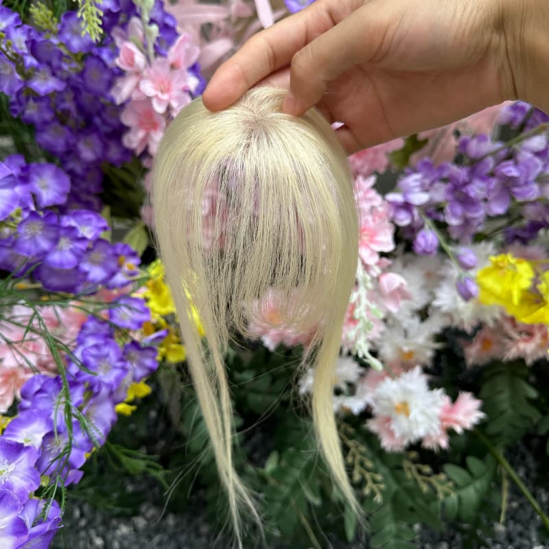 #613 Blonde Mini Human Hair Topper with Bangs