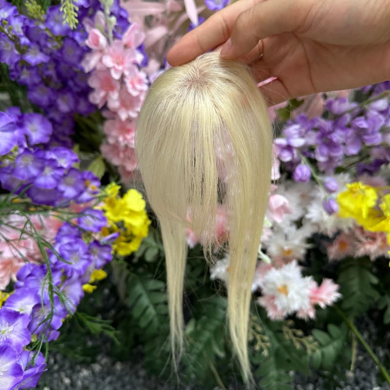 #613 Blonde Mini Human Hair Topper with Bangs