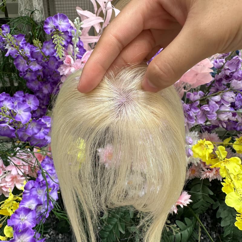 #613 Blonde Mini Human Hair Topper with Bangs