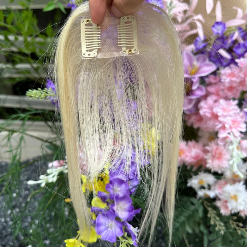 #613 Blonde Mini Human Hair Topper with Bangs