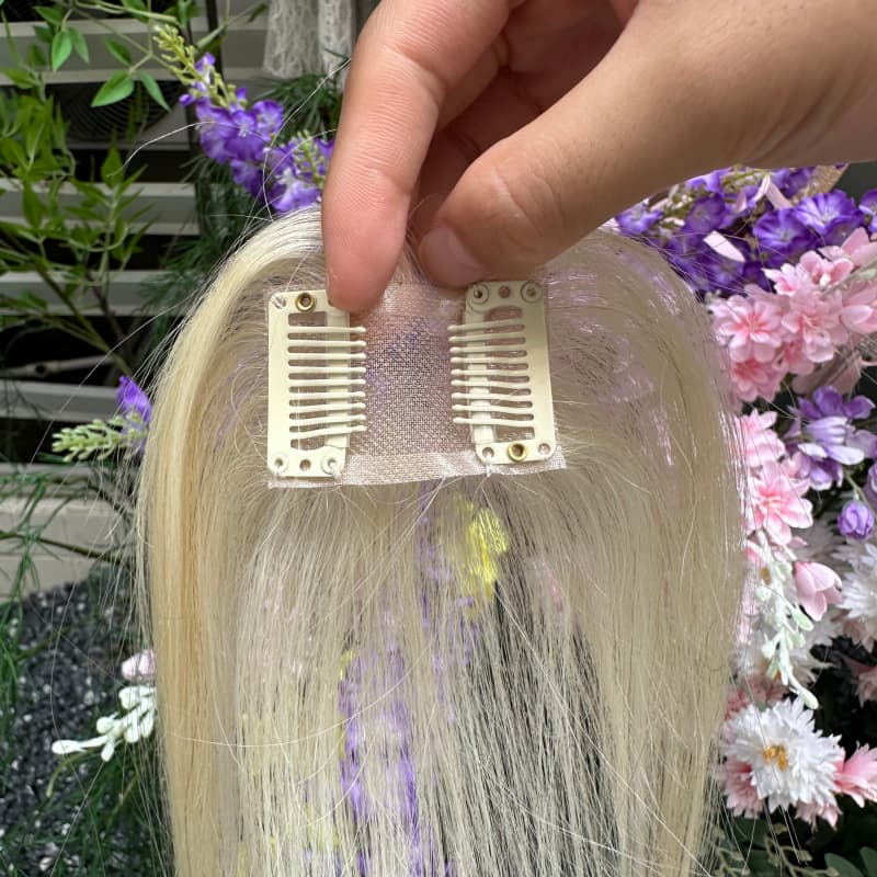 #613 Blonde Mini Human Hair Topper with Bangs
