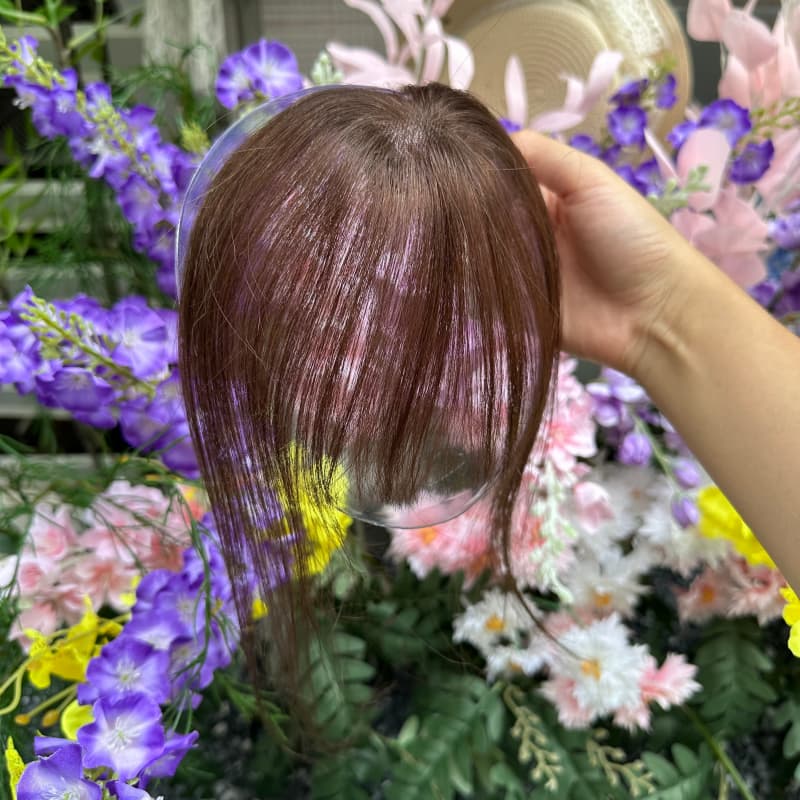 Dark Brown Mini Human Hair Topper with Bangs