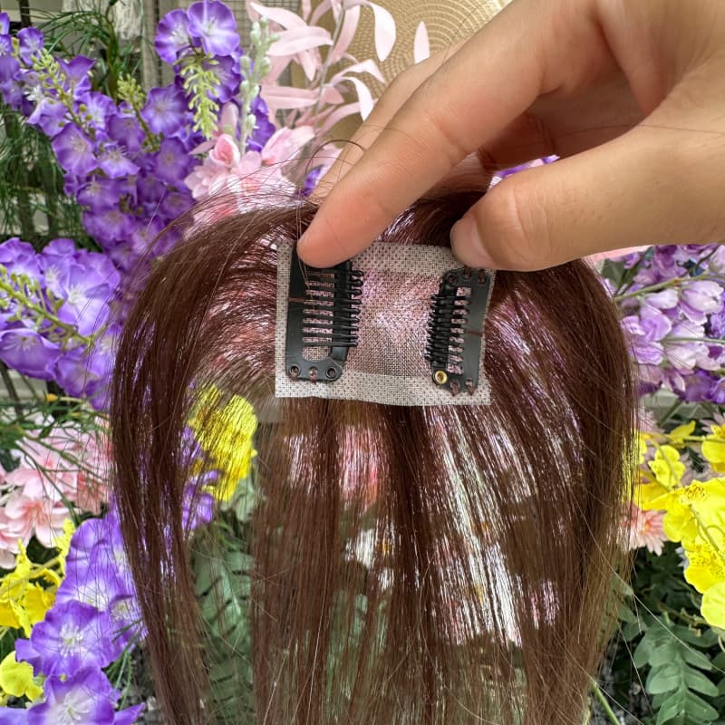 Dark Brown Mini Human Hair Topper with Bangs