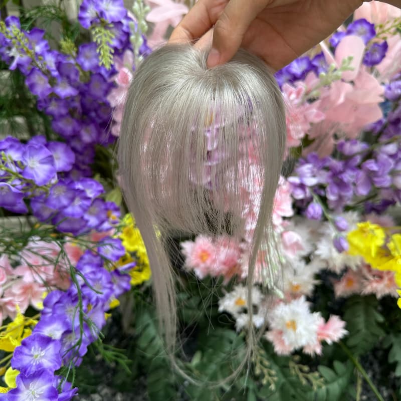 Grey Mini Human Hair Topper with Bangs