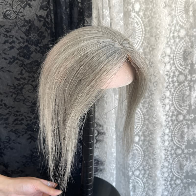 Gray Human Hair Lace Topper – 25 cm