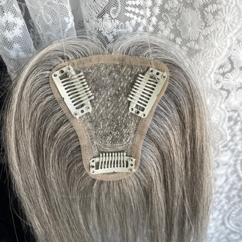 Gray Human Hair Lace Topper – 25 cm