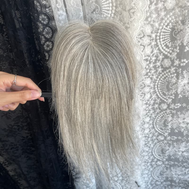 Gray Human Hair Lace Topper – 25 cm