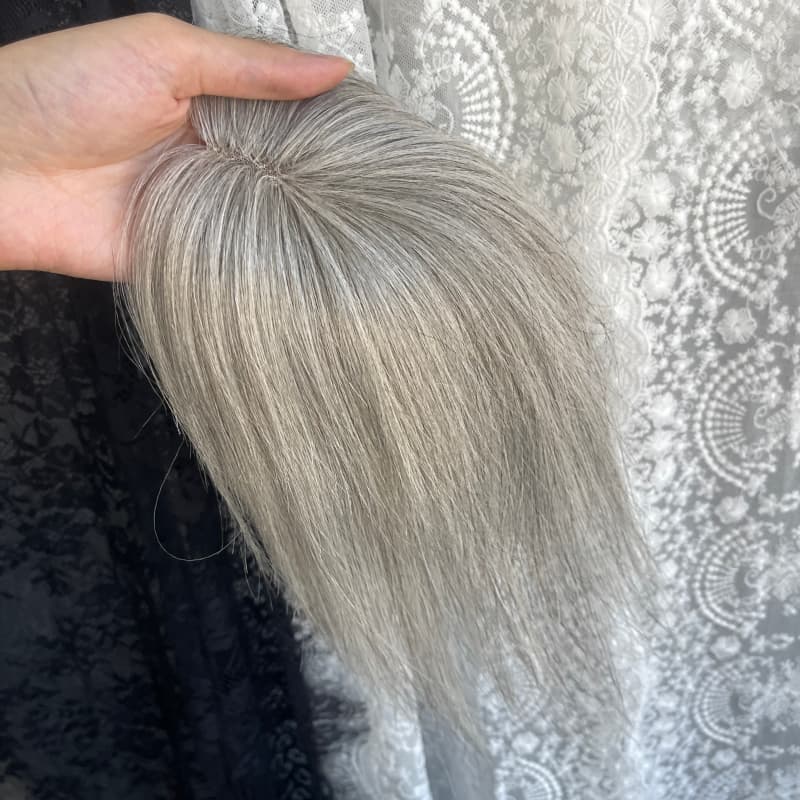 Gray Human Hair Lace Topper – 25 cm