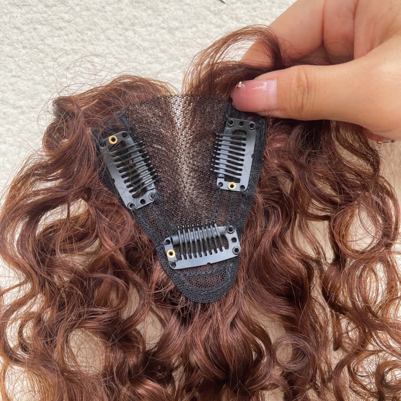 Curly Human Hair Lace Topper – Warm Medium Brown, Bace 7 × 10 cm
