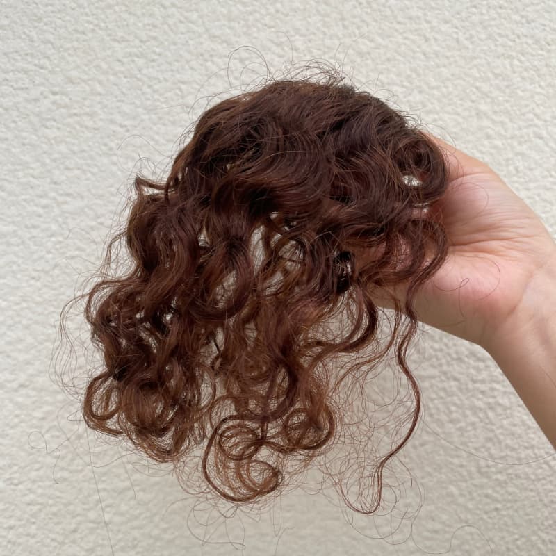 Curly Human Hair Lace Topper – Warm Medium Brown, Bace 7 × 10 cm