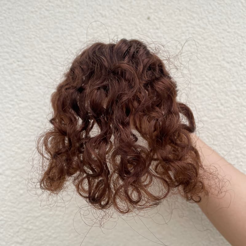 Curly Human Hair Lace Topper – Warm Medium Brown, Bace 7 × 10 cm