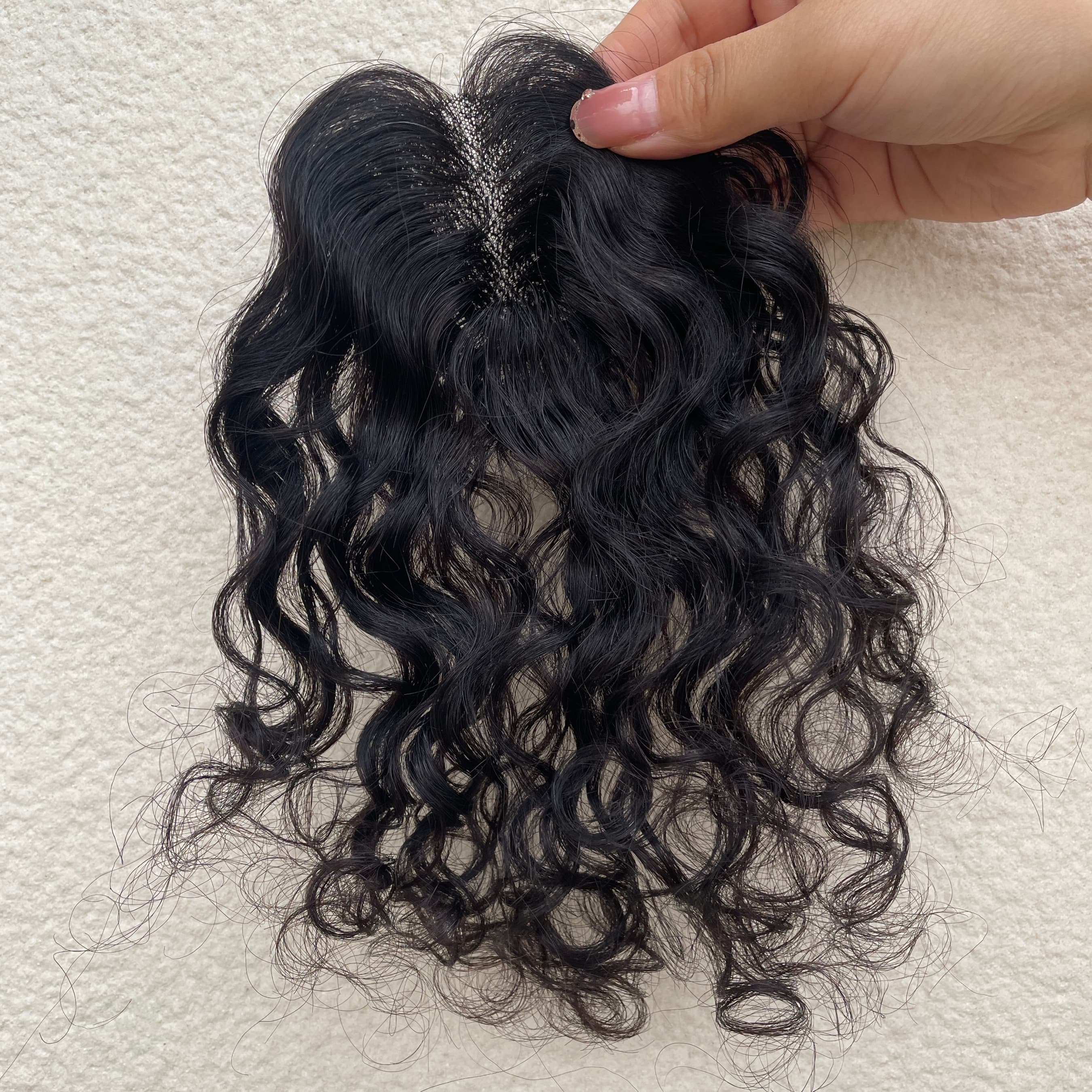 Curly Human Hair Lace Topper – Natural Black, Bace 7 × 10 cm