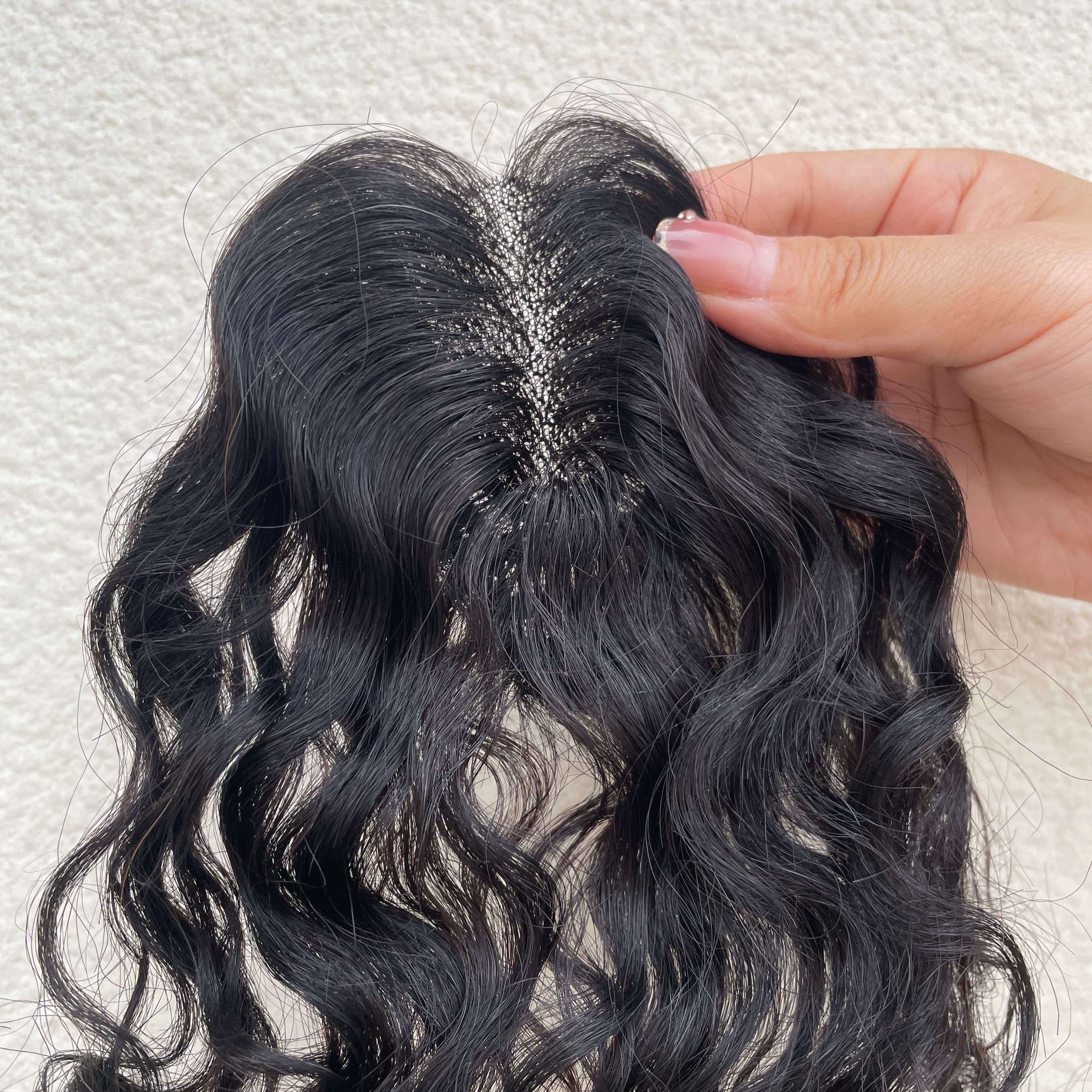 Curly Human Hair Lace Topper – Natural Black, Bace 7 × 10 cm