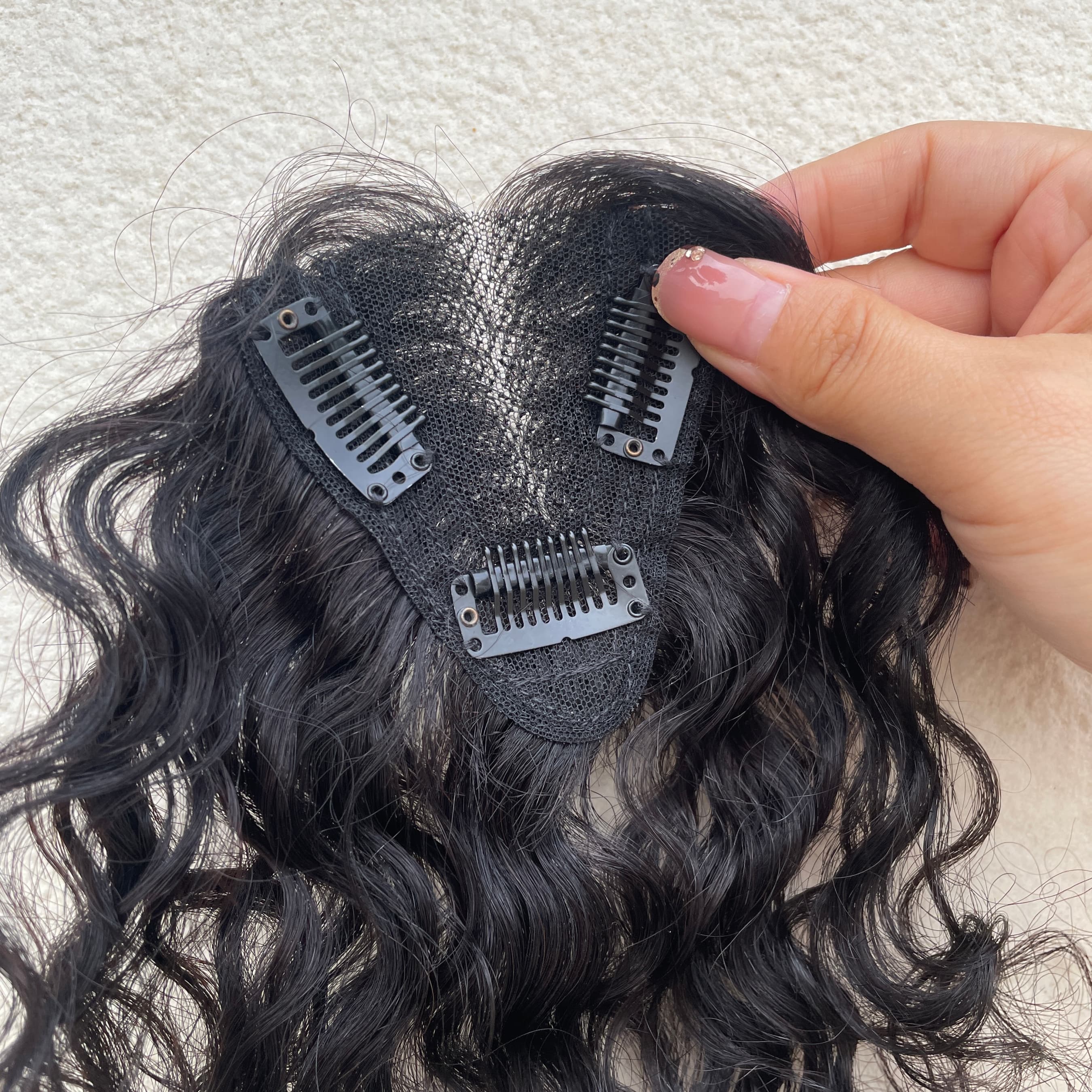 Curly Human Hair Lace Topper – Natural Black, Bace 7 × 10 cm