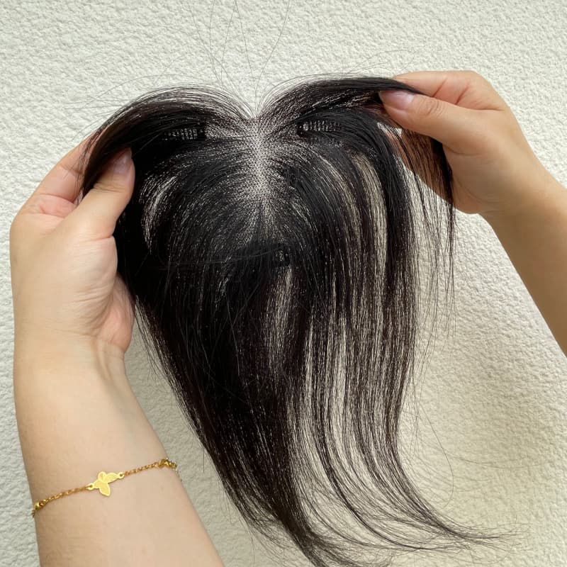 Natural Black Human Hair T-Lace Topper – 25 cm，Base 9 × 12 cm