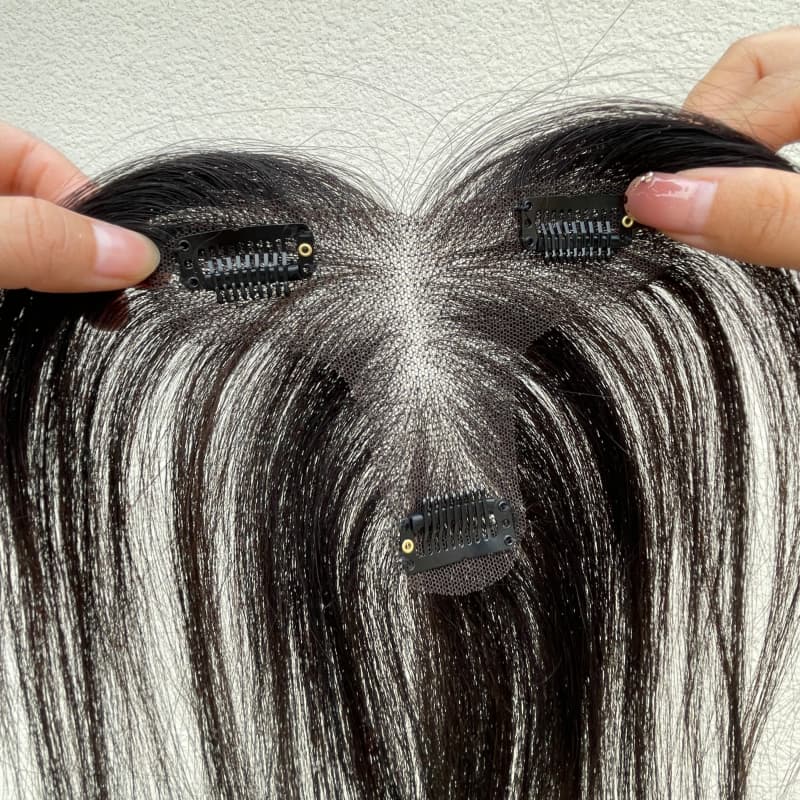 Natural Black Human Hair T-Lace Topper – 25 cm，Base 9 × 12 cm
