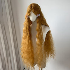 Golden Yellow 40inch Wool Curly Wig Style Lolita Lazy Fluffy Full Head Wig