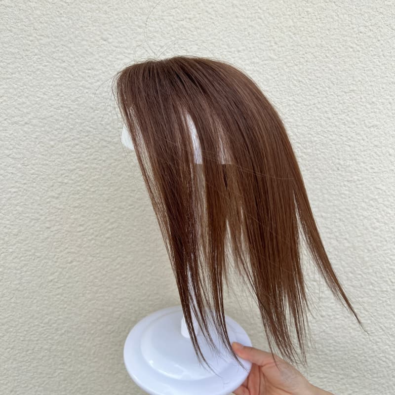 Brown human hair topper with natural crown coverage