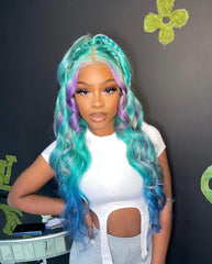 13x4 Lace Wig Special Color Blue Highlight Wig Lace Front Wig Human Hair Wig