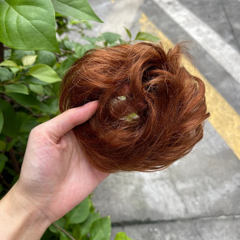 100% human hair bun scrunchie, color 30#, outdoor natural-light photo 2